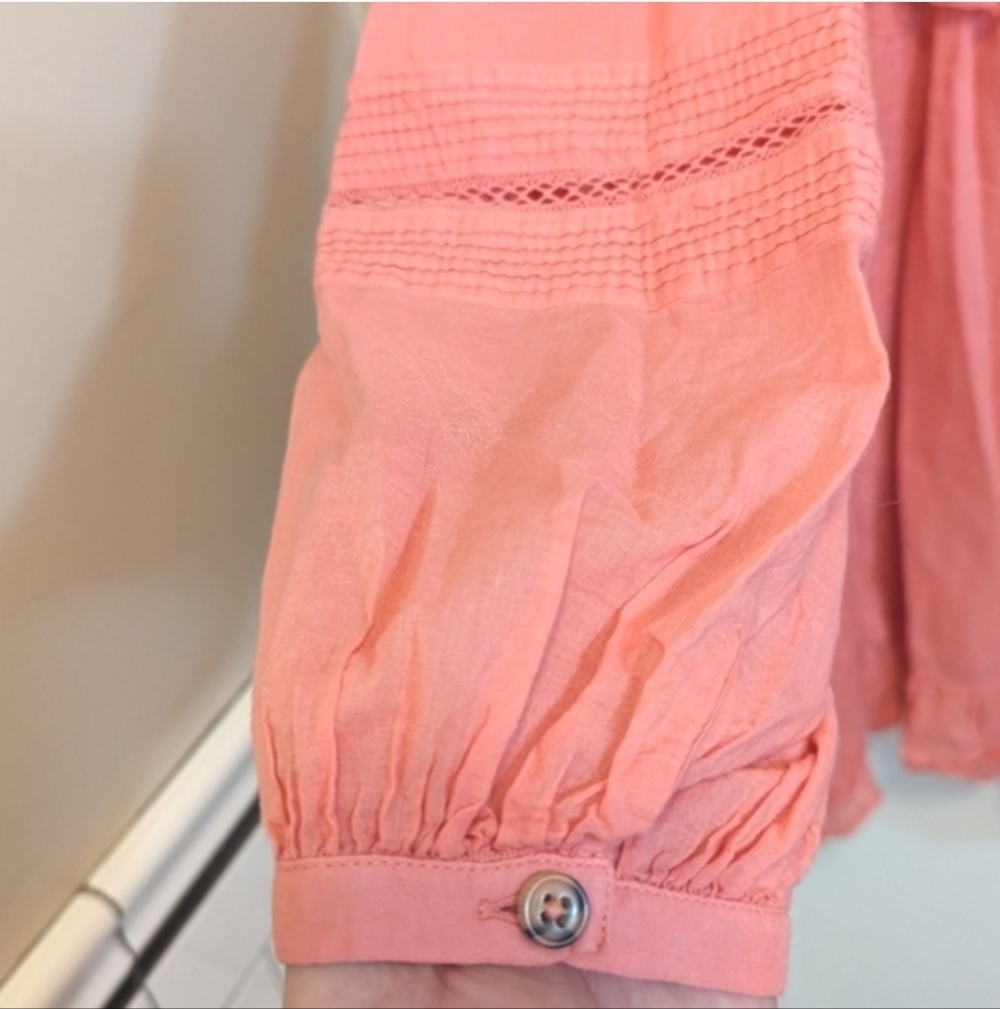 Scotch & Soda Organic Cotton Boho Ruffle Mini Dress XL Pink Button Front - Picture 6 of 10
